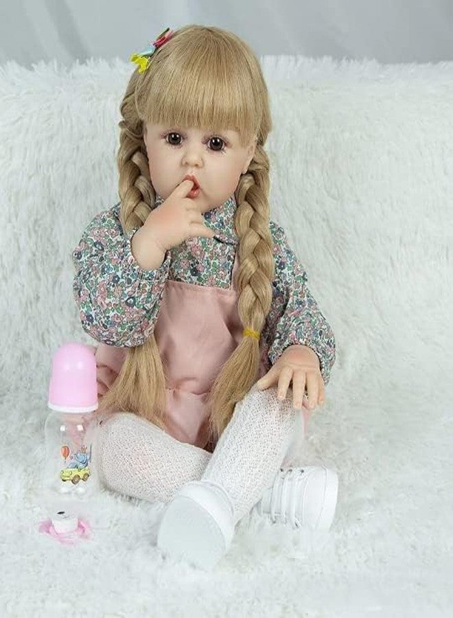 Daji Reborn Baby Dolls Girl, 22" Beautiful Lifelike Doll Full Body Vinyl Silicone with Long Hair for Kids, Feeding Toy for Birthday Christmas - Image 3